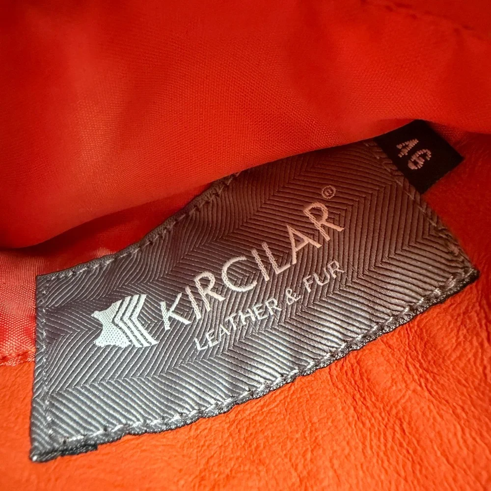 KIRCILAR Reversible Ultra Soft Leather Jacket Orange Abstract Print - 4 / L